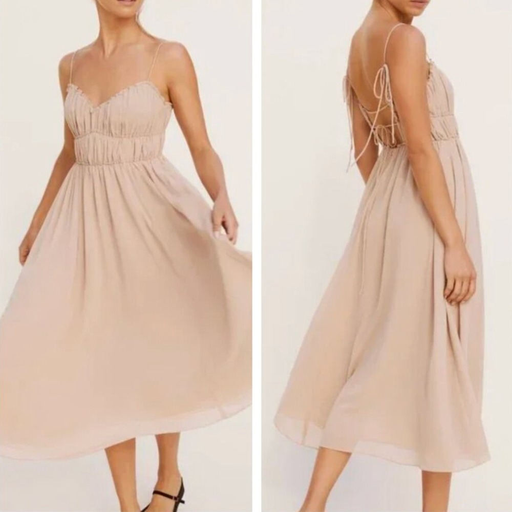 Reformation Pique Dress in Paloma Nude Blush Tan Size 6 Balletcore Romantic
